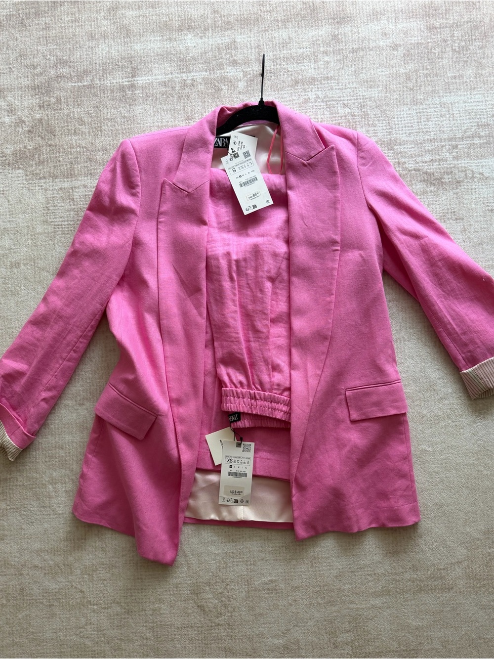 Zara Pink Women's Linen-Blend Suit